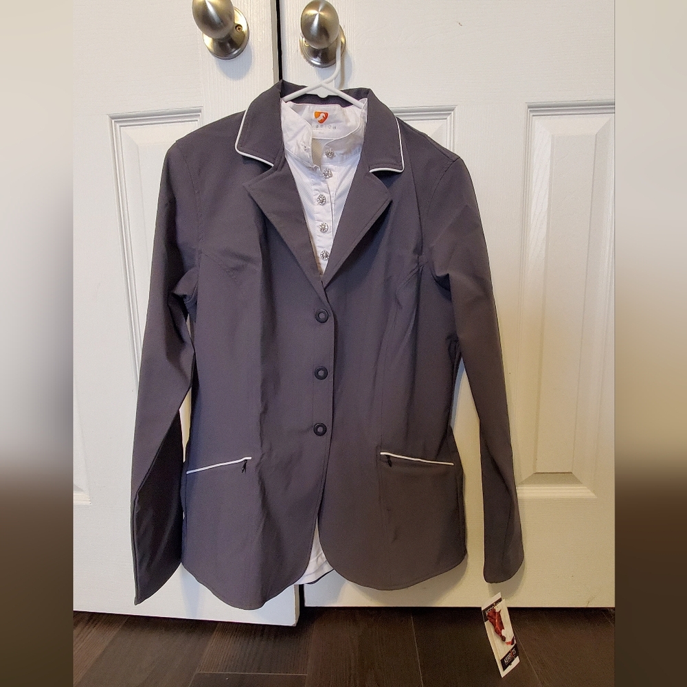 NWT KERRITS Stretch “Competitors Koat” Jacket Coat Large Cinder Gray Equestrian